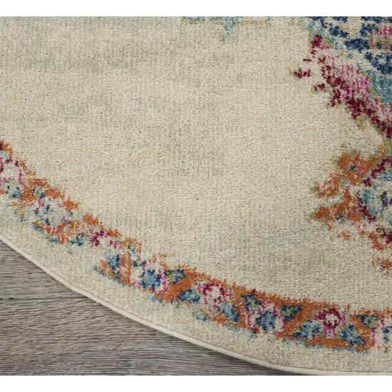 8' Gray And Ivory Medallion Distressed Round Rug Photo 5