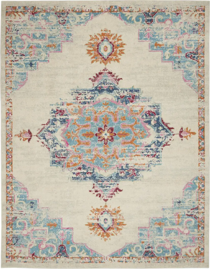 Gray And Ivory Medallion Distressed Area Rug Photo 1