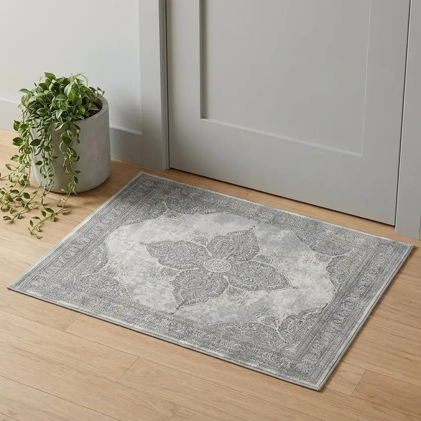 Gray Distressed Medallion Area Rug Photo 1