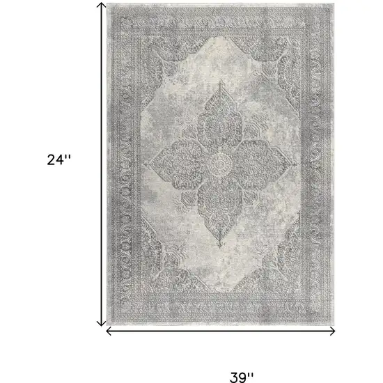 Gray Distressed Medallion Area Rug Photo 7