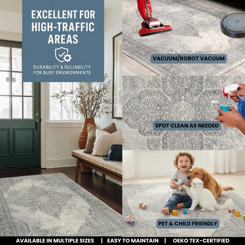 Gray Distressed Medallion Area Rug Photo 4