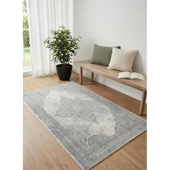 Gray Distressed Medallion Area Rug Photo 1