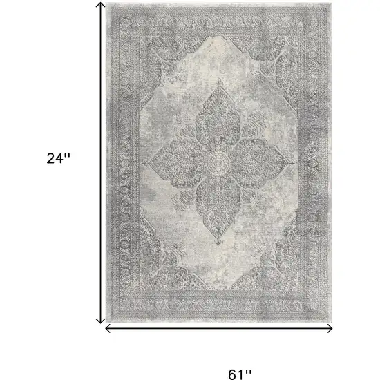 Gray Distressed Medallion Area Rug Photo 9