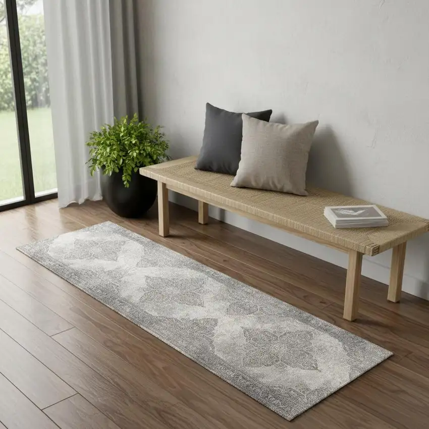 2' X 6' Gray Distressed Medallion Area Rug Photo 1