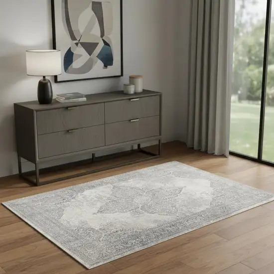 Gray Distressed Medallion Area Rug Photo 1