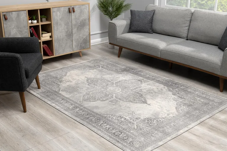 Gray Distressed Medallion Area Rug Photo 5