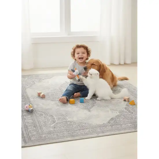 Gray Distressed Medallion Area Rug Photo 7