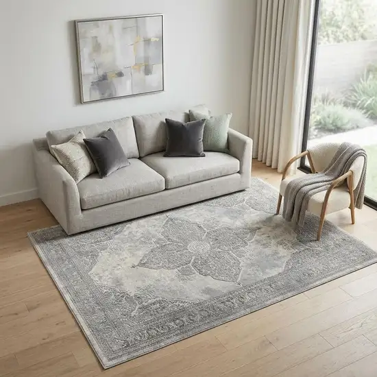Gray Distressed Medallion Area Rug Photo 1