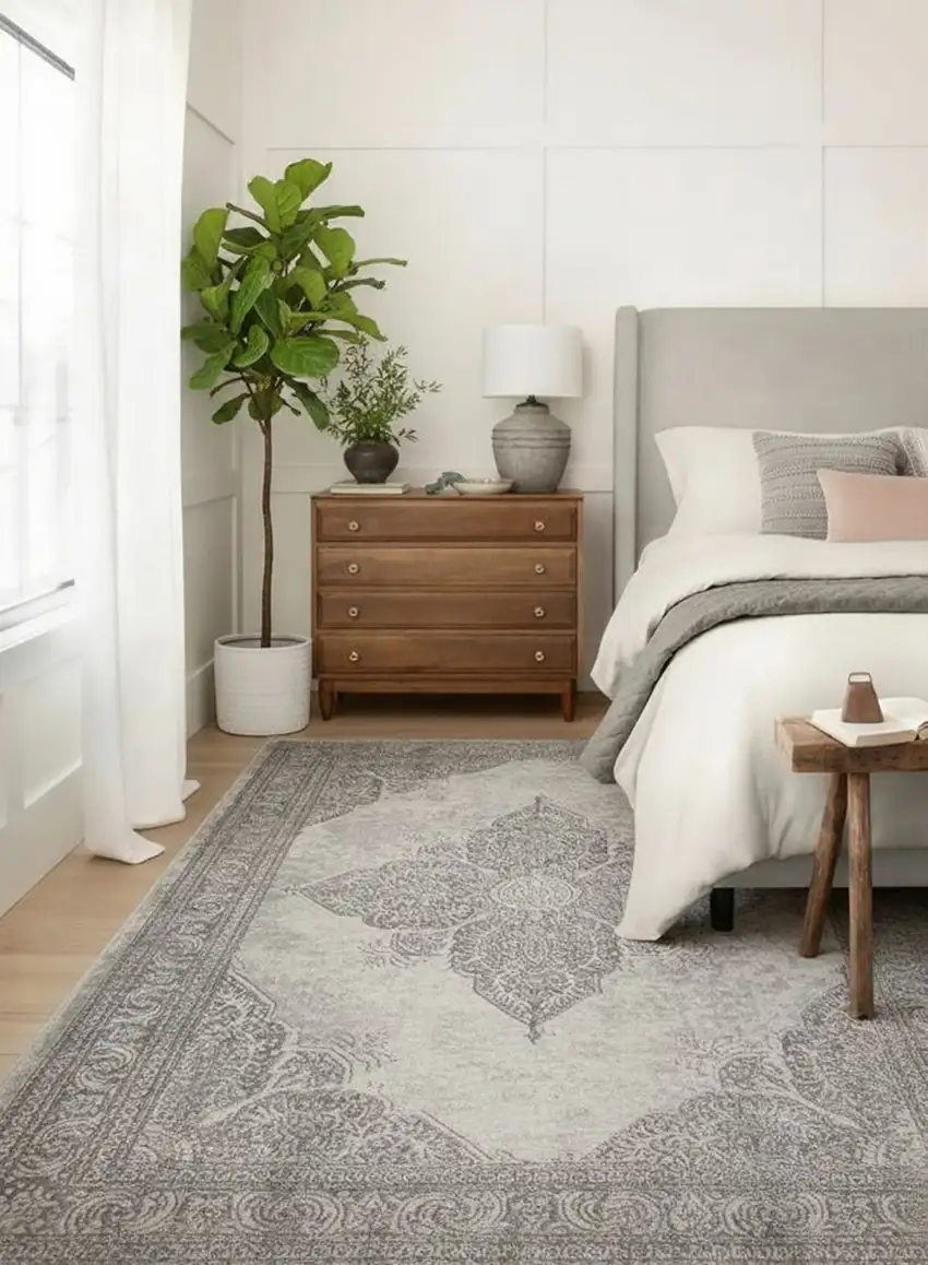 Gray Distressed Medallion Area Rug Photo 5