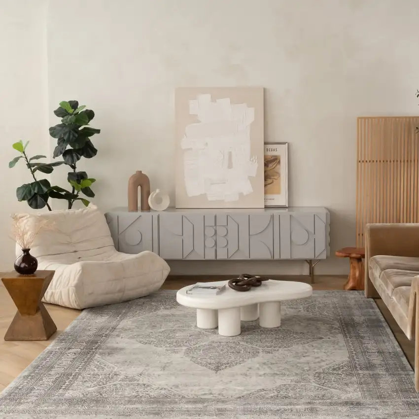 Gray Distressed Medallion Area Rug Photo 9