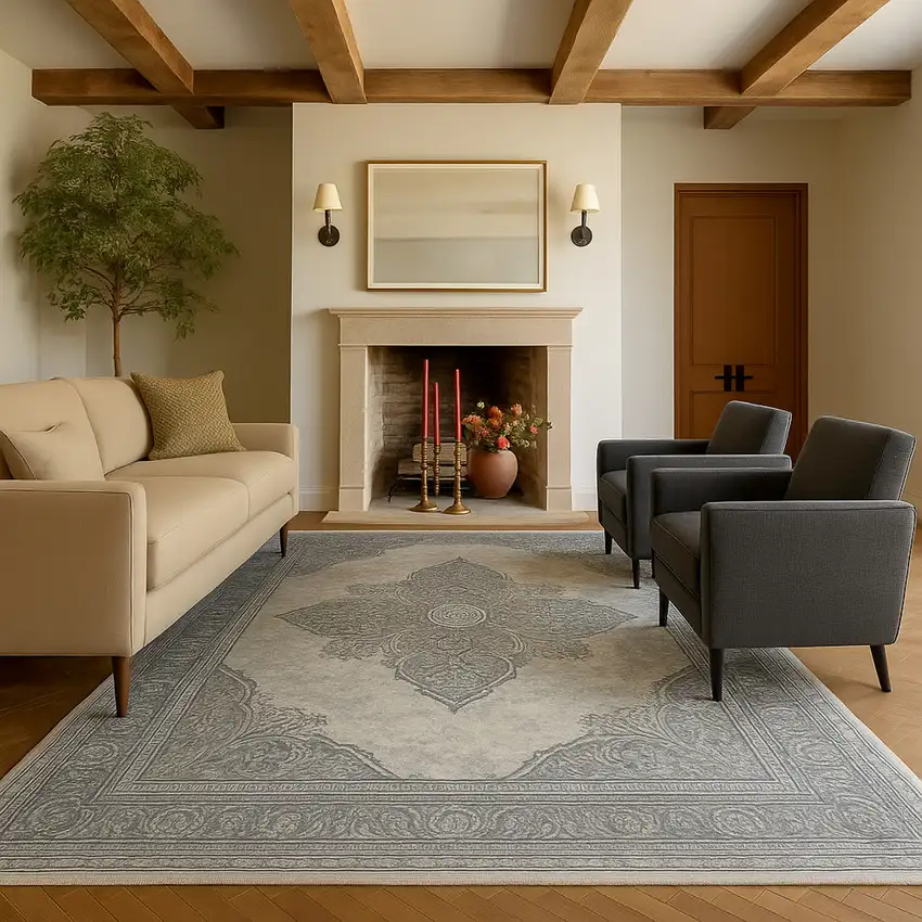 Gray Distressed Medallion Area Rug Photo 4