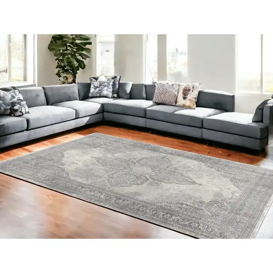 Gray Distressed Medallion Area Rug Photo 2
