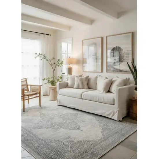 Gray Distressed Medallion Area Rug Photo 9
