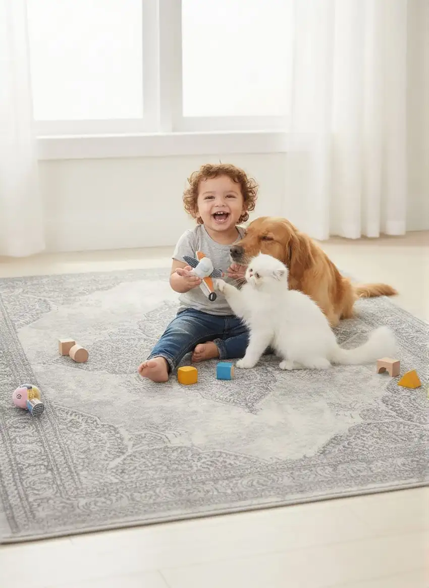 Gray Distressed Medallion Area Rug Photo 7
