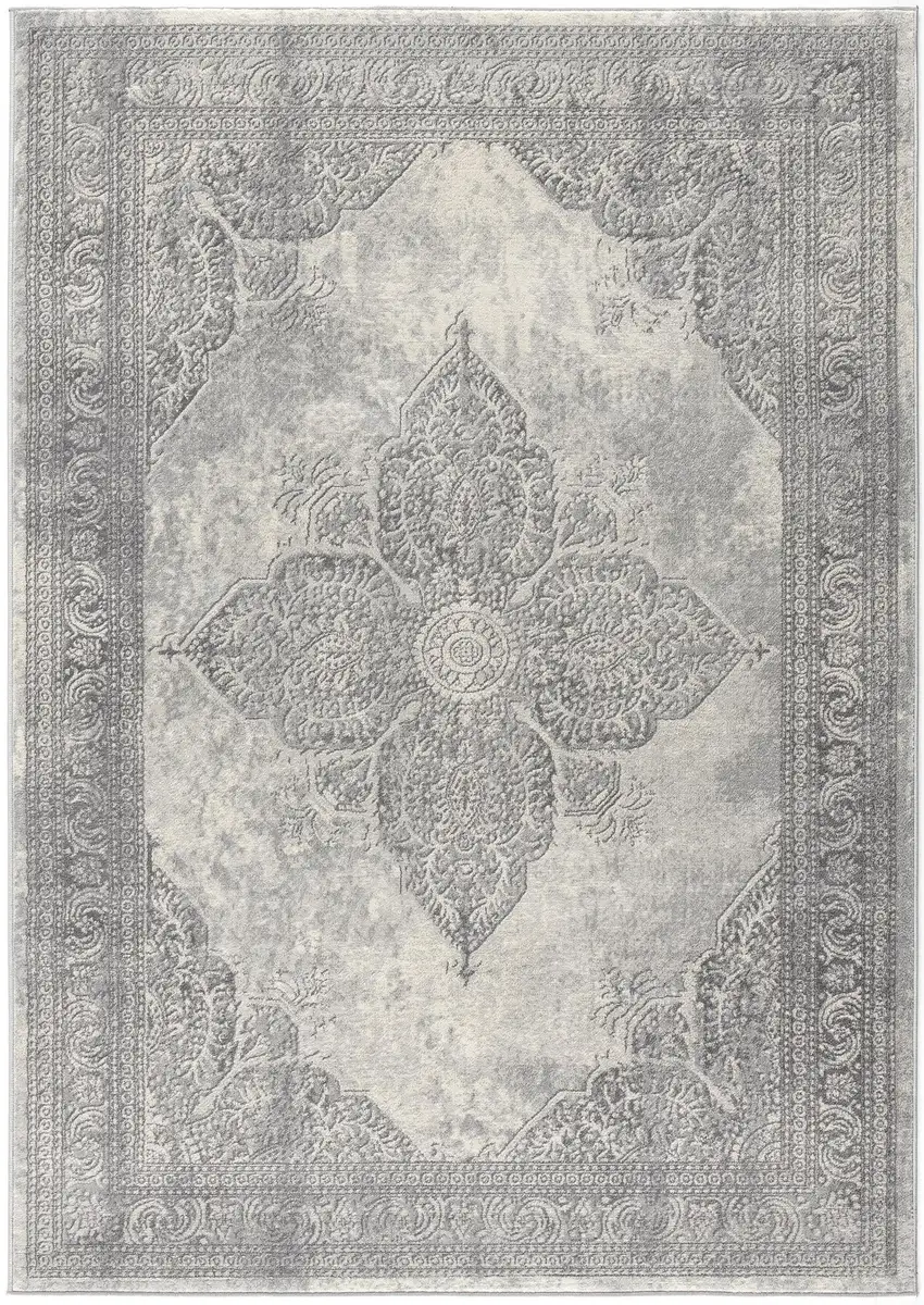 Gray Distressed Medallion Area Rug Photo 1