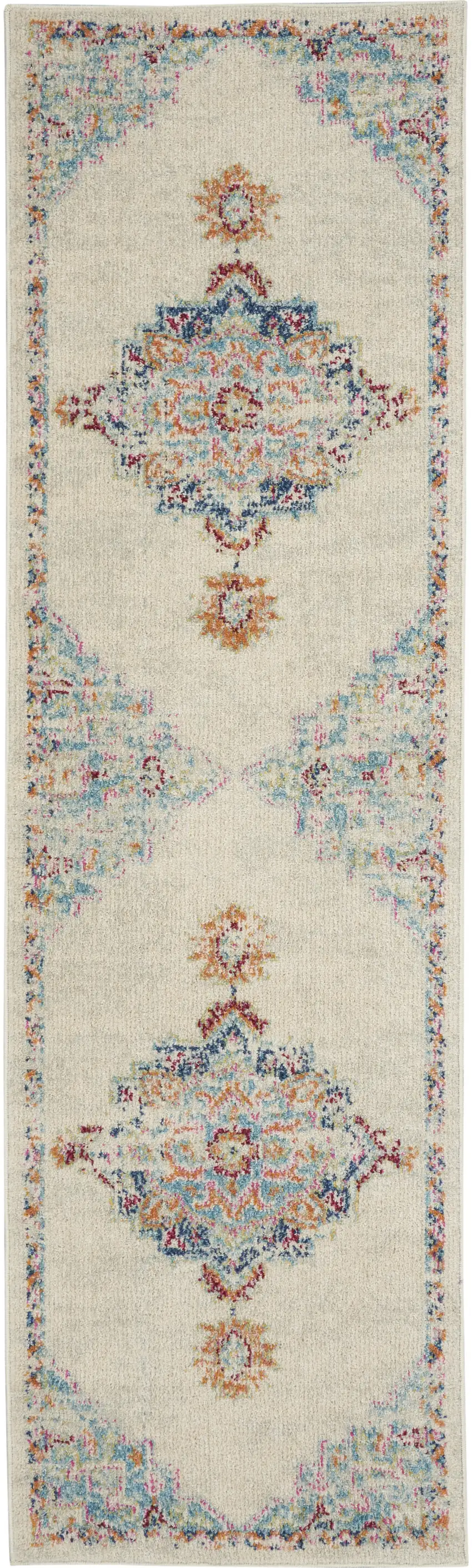 8' Gray And Ivory Medallion Distressed Runner Rug Photo 2