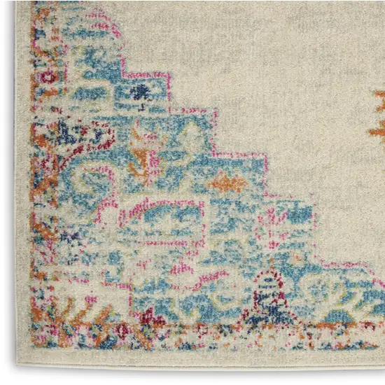 8' Gray And Ivory Medallion Distressed Runner Rug Photo 9