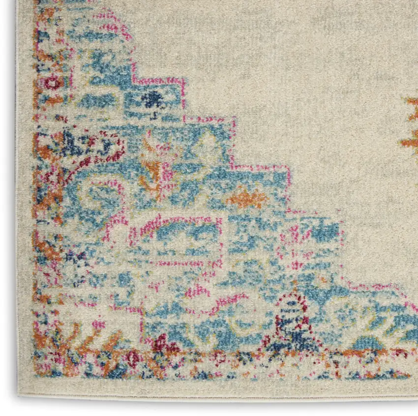 8' Gray And Ivory Medallion Distressed Runner Rug Photo 9