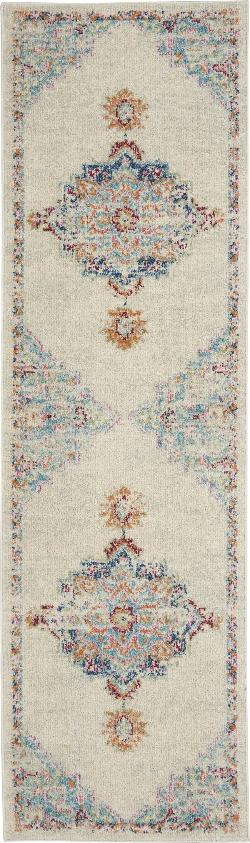 8' Gray And Ivory Medallion Distressed Runner Rug Photo 3