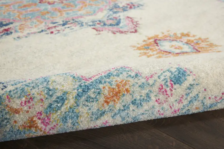 8' Gray And Ivory Medallion Distressed Runner Rug Photo 8