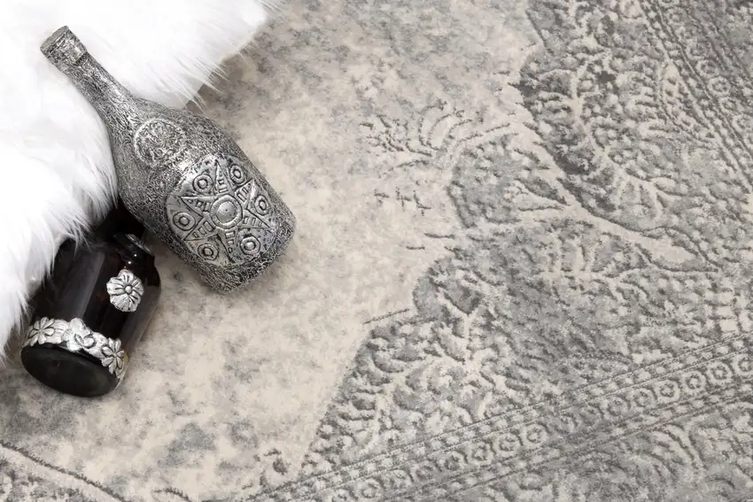 Gray Distressed Medallion Runner Rug Photo 6