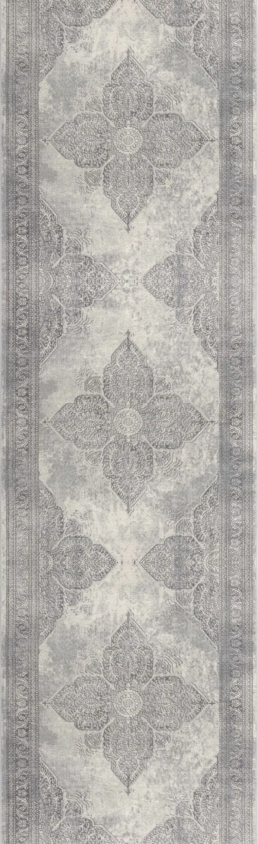Gray Distressed Medallion Runner Rug Photo 4