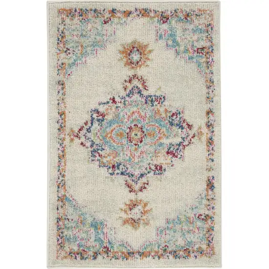 Gray And Ivory Medallion Distressed Area Rug Photo 9