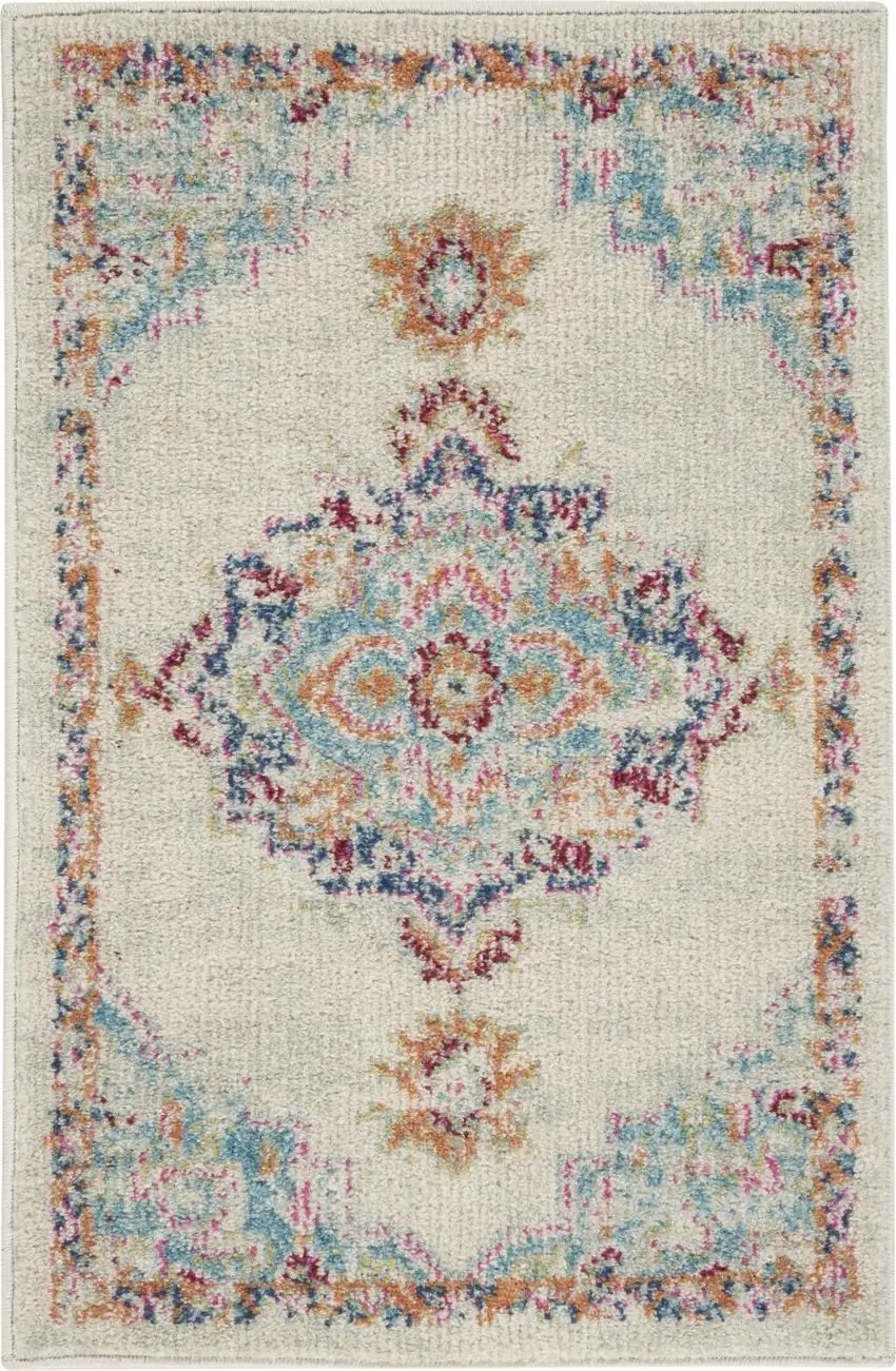 Gray And Ivory Medallion Distressed Area Rug Photo 9