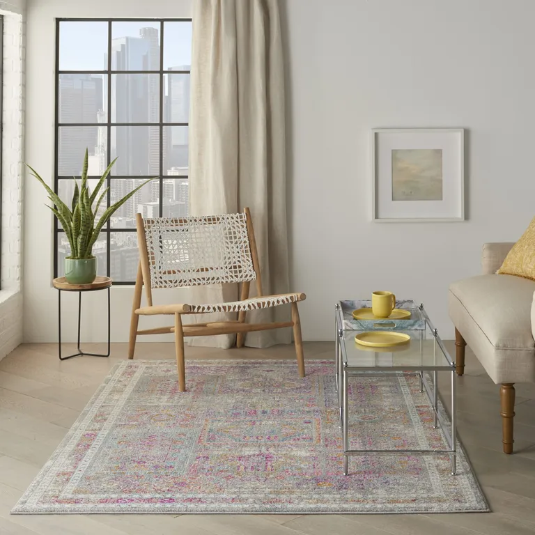 Gray Distressed Ornamental Area Rug Photo 1