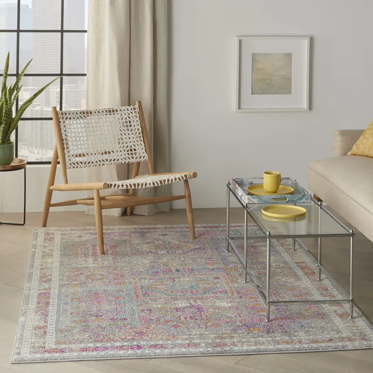 Gray Distressed Ornamental Area Rug Photo 2