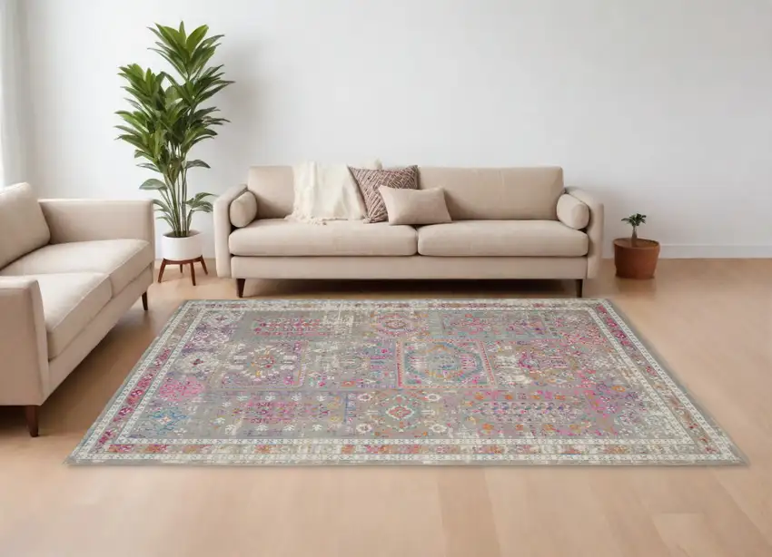 Pink And Gray Abstract Power Loom Area Rug Photo 1