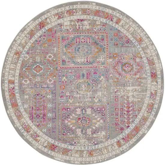 8' Gray And Ivory Abstract Distressed Round Rug Photo 3