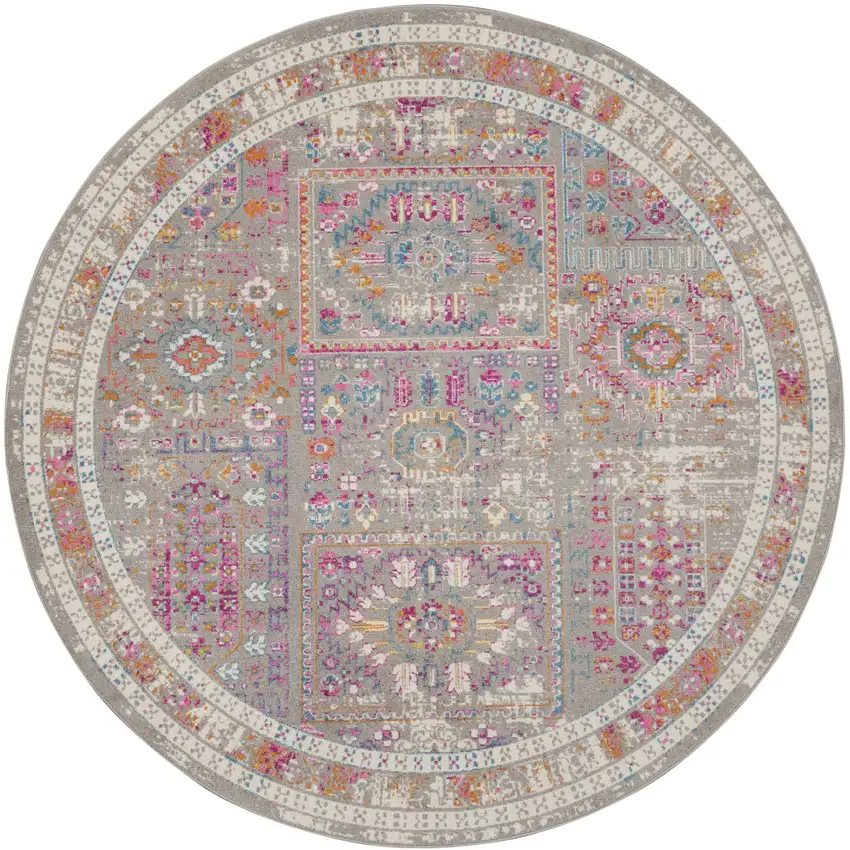 8' Gray And Ivory Abstract Distressed Round Rug Photo 4