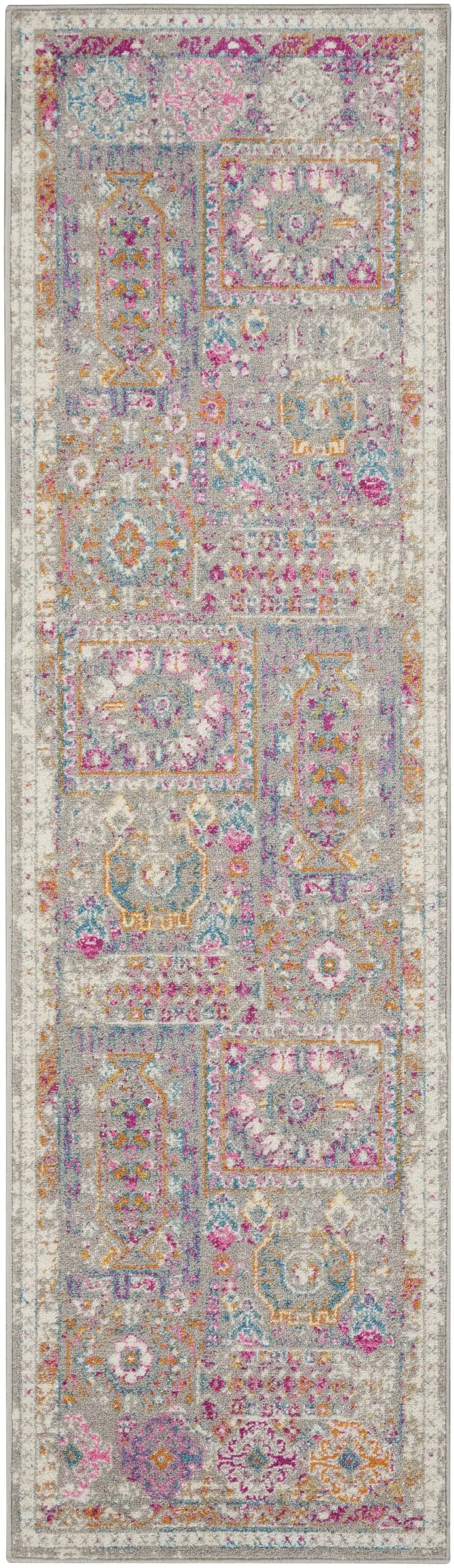 Gray Distressed Ornamental Runner Rug Photo 7