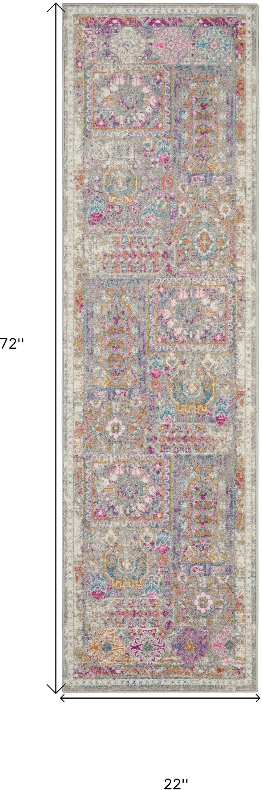 Gray Distressed Ornamental Runner Rug Photo 8