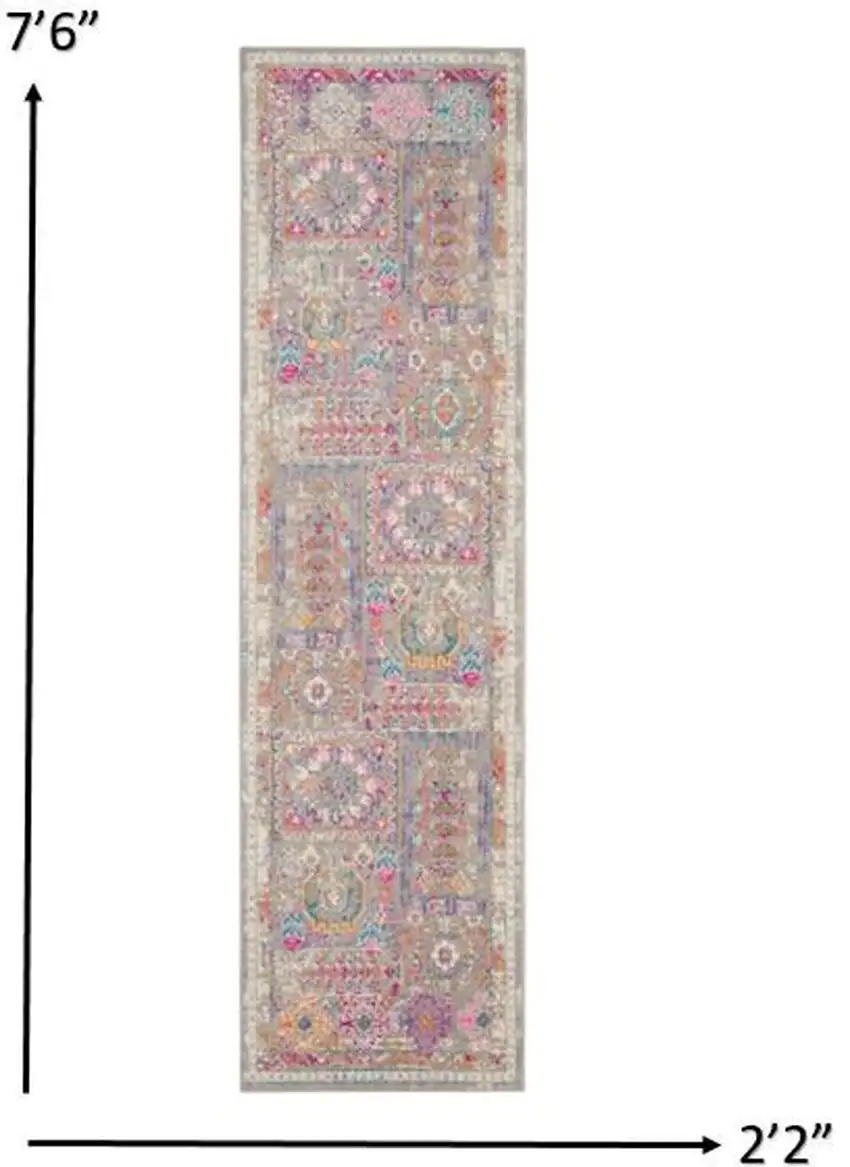Gray Distressed Ornamental Runner Rug Photo 5