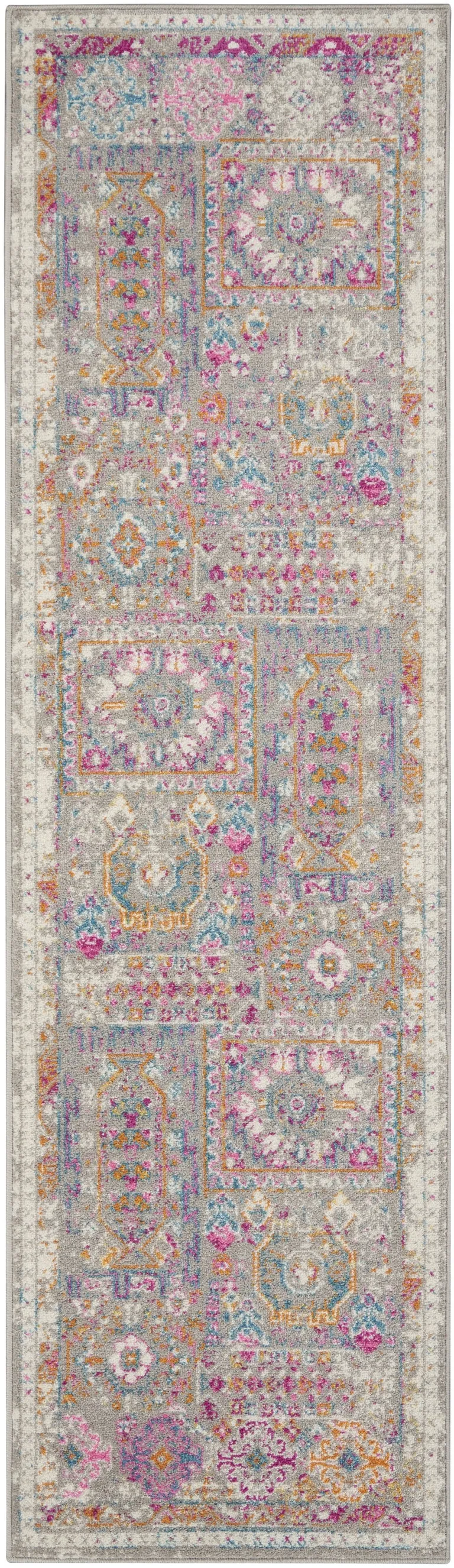 Gray Distressed Ornamental Runner Rug Photo 2
