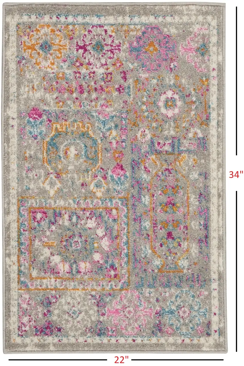 Gray Distressed Ornamental Scatter Rug Photo 5