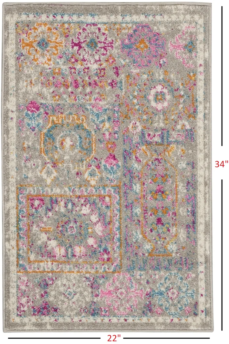 Gray Distressed Ornamental Scatter Rug Photo 5