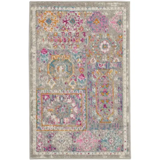 Gray Distressed Ornamental Scatter Rug Photo 1