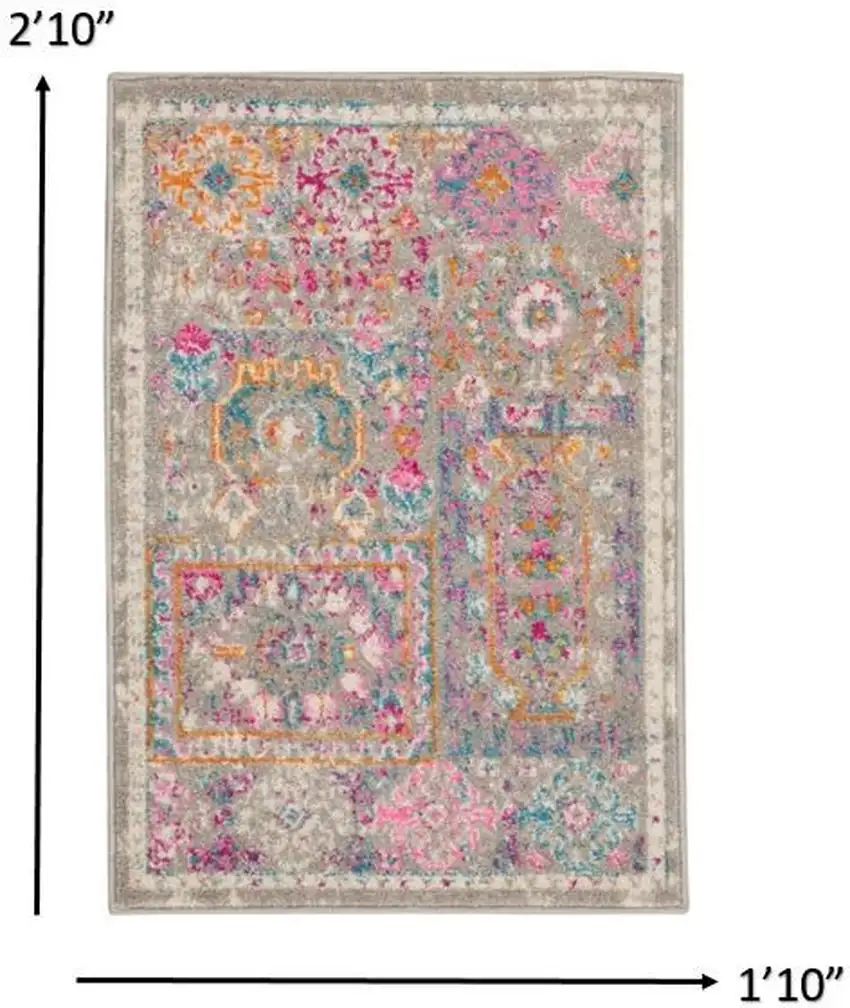 Gray Distressed Ornamental Scatter Rug Photo 6