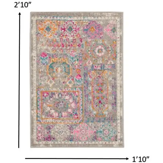 Gray Distressed Ornamental Scatter Rug Photo 6