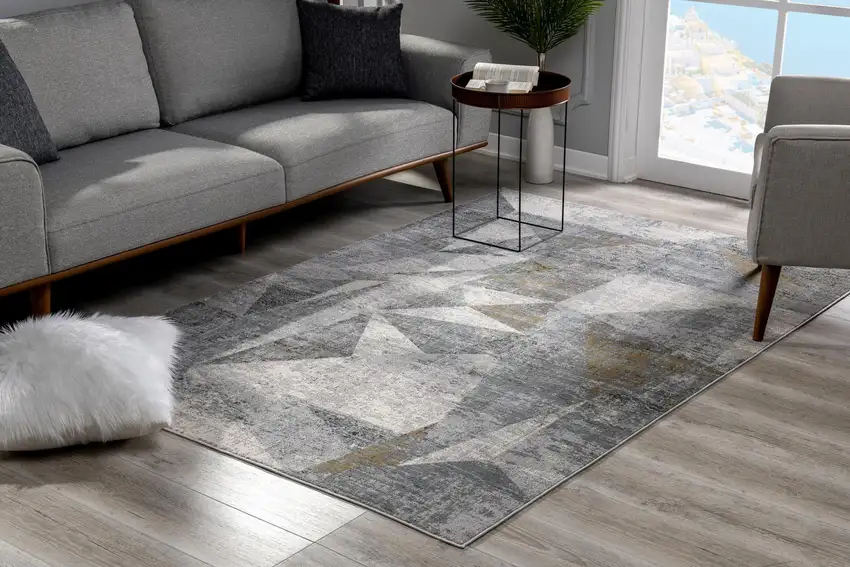 Gray Distressed Prism Modern Area Rug Photo 11