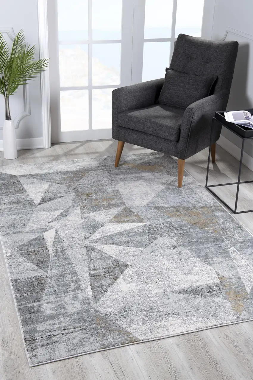 Gray Distressed Prism Modern Area Rug Photo 10