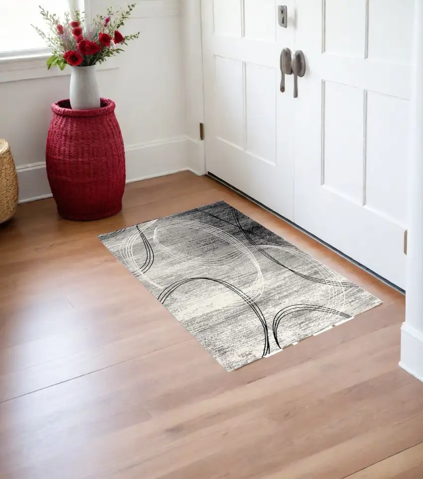 Gray Abstract Dhurrie Area Rug Photo 1