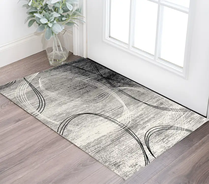 Gray Abstract Dhurrie Area Rug Photo 1