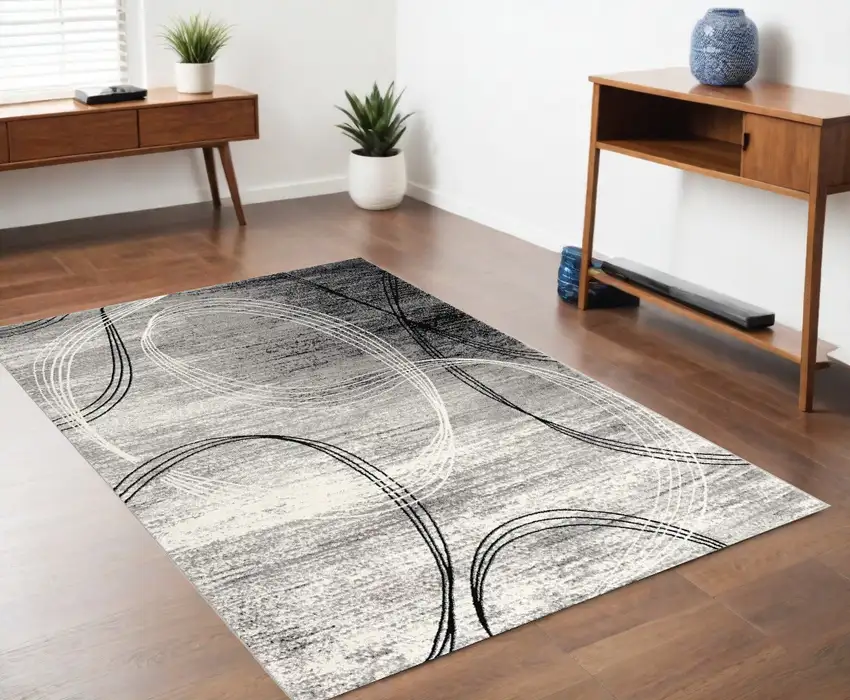 Gray Abstract Power Loom Area Rug Photo 1