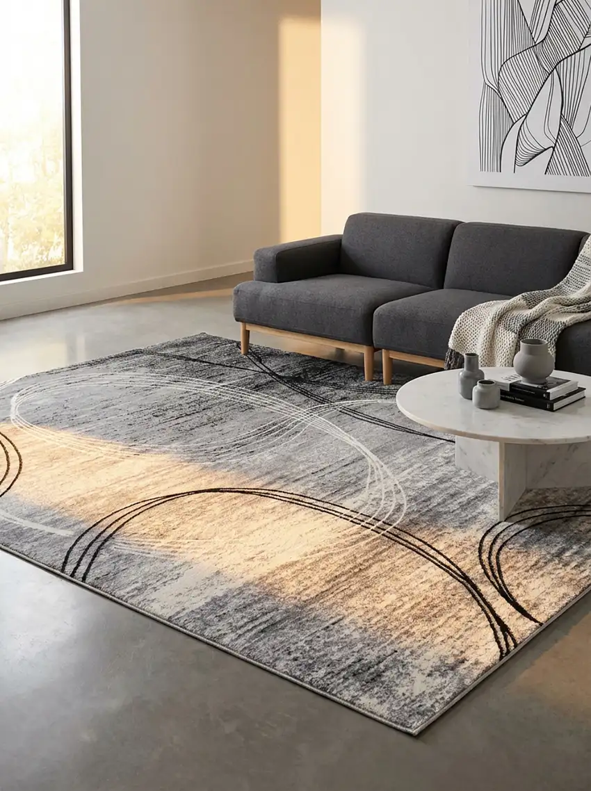 Gray Abstract Power Loom Area Rug Photo 6