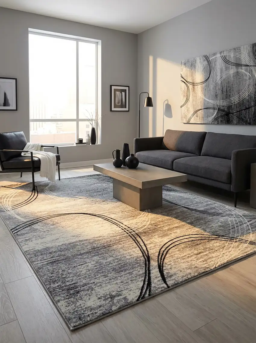 Gray Abstract Power Loom Area Rug Photo 7