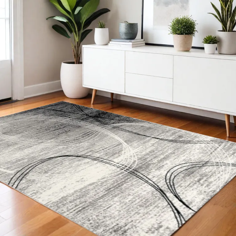 Gray Distressed Swirls Area Rug Photo 5